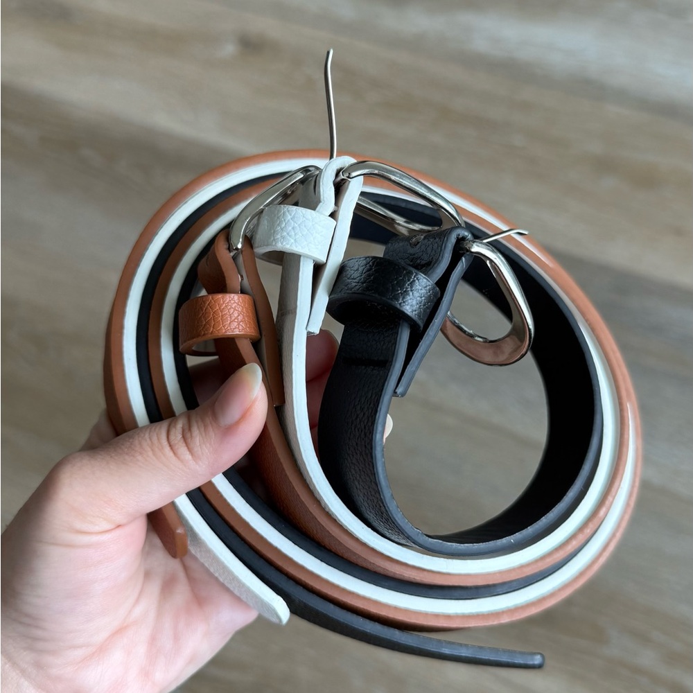 Women's Leather Belt Set - Black, White, and Brown - Picture 4 of 7
